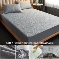 【12 Colors】100% COTTON Fabric Waterproof Mattress Protector Single Queen King Size Fitted Bedsheet Ready Stock Bedsheet Solid Color