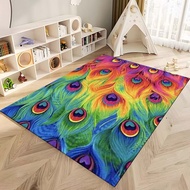 Area rug 3D living room bedroom rug, peacock feather, children's non-slip rug modern minimalist styl