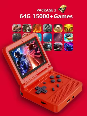POWKIDDY v90S IPS Screen Flip Handheld Console Dual Open System Game Console 16 Simulators Retro PS1