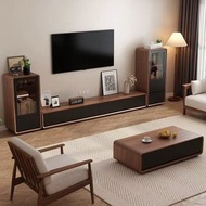 櫻桃傢俱 - 客廳電視櫃實木電視機櫃茶几組合邊櫃胡桃色簡約落地電視櫃邊櫃180CM（單個電視櫃4抽）