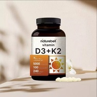 【จัดส่งที่รวดเร็ว】NatureBell Vitamin D3 5000 K2 (MK7) with Virgin Coconut Oil 240 Softgels 100mcg
