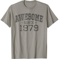Men's cotton T-shirt Awesome since 1979 Vintage Style Born in 1979 Birthday Gift T-Shirt Fast Shippi