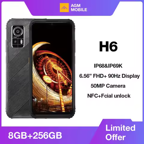 AGM H6 Rugged Smartphone 50MP Camera, 8GB+256GB, 90Hz 6.56' FHD+ Display Waterproof/Dustproof/Shockp