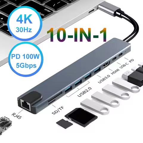 5Gbps USB C HUB 4K30Hz Docking Station Type C to HDMI RJ45 Ethernet PD100W for MacBook iPad Huawei S