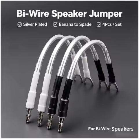 4Pcs Silver Plated Speaker Jumper Cables Banana to Spade Bi-Wire Jumpers for Speaker Terminal Bridge
