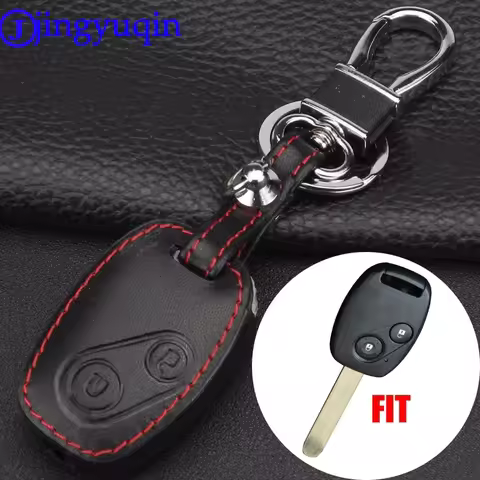 jingyuqin Leather KeyChain Ring Cover Case Holder For Honda CR-V Civic Fit Freed StepWGN Key Two 2 B