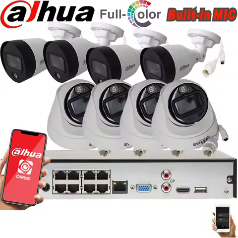 Dahua Mutil language NVR2108HS-8P-4KS3 POE camera kit with 4MP full color Bullet Camera dome camera 