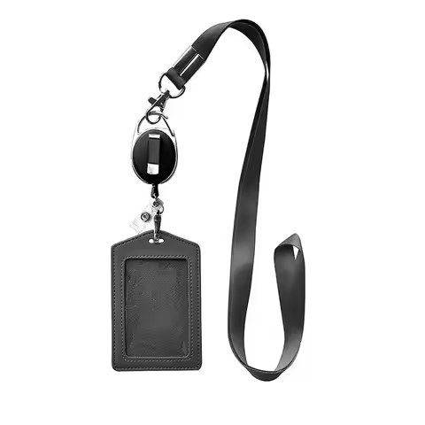 Retractable Lanyard Neck Strap ID Card Clip Leather Business ID Badge Card Holder Nurse Doctor ID Na