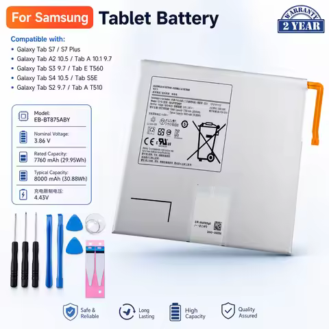 Replacement Battery EB-BT875ABY BT975 For Samsung Galaxy Tab S7 Plus S5E S4 S3 S2 Tab A T510 T595 T5