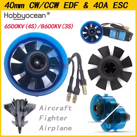 Hobbyocean 40mm EDF 8 baldes CCW/CW Ducted fan system with 6500KV 8600KV Brushless Motor 3S/4S for R