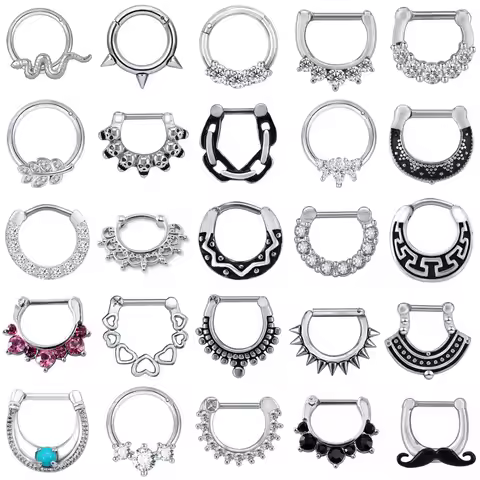 ZS 316L Stainless Steel Nose Rings 14G/16G Septum Piercing Crystal Septum Ring CZ Nose Piercing Body
