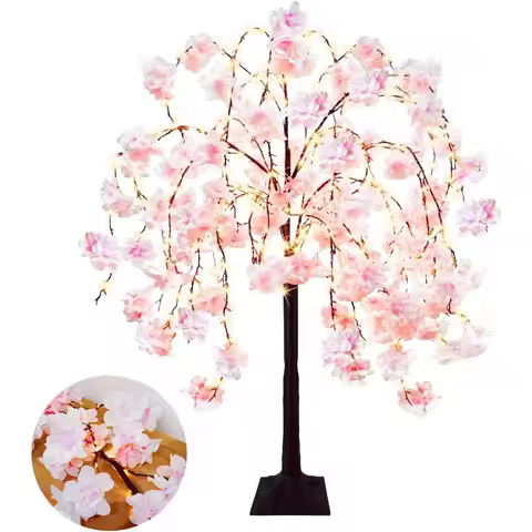 4FT Cherry Blossom Tree with 360 LED Fairy Lights Artificial Lighted Tree with 8 Lighting Modes Ligh