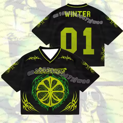 2026 Women's A-Aespa KARINA "Lemonade" Black Yellow Style Cropped Mesh Sports Jersey Breathable Casu