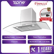 Firenzzi 1310m3/hr Designer Chimney Cooker Hood FCH-6023 Combo w Firenzzi 2 Burner 4.8Kw Tempered Glass Hob FGH-2013