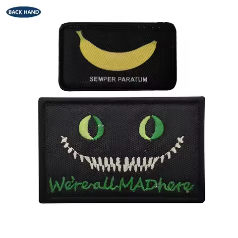 Funny We Are All Mad Here Patch Tactical Morale Patches Fastener Outdoor Badge DIY For Backpack Vest