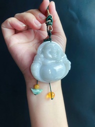 稀有 紫底 大彌勒佛 天然緬甸玉翡翠 佛公 項鍊 禮物 佛像 元寶