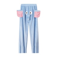 Women's Long Pants Autumn Winter Men's Funny Elephant Pajama Pants Thickened Little Flying Elephant 