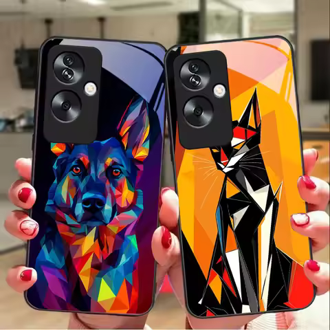 Geometric Animal Dog For Oppo A79 5G 58 78 74 60 4G Reno 11F Realme GT 6 11 Note 50 10 C55 X2 Temper