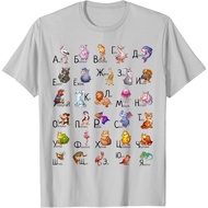 Russian Alphabet Children's T-Shirt with Animals Russian Learning Cyrillic T-Shirt Fashion Tops for 