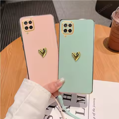 3D Gold Heart Plating Silicone Soft Case For Samsung Galaxy A12 4G 5G A22 A20s A10s A04s A04e A03s C
