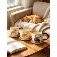 READY STOCK Cute 3D Cat Ceramic Mug with Spoon Cartoon Coffee Mug Tea Cup Cute Mug Cute Cup Cereal M