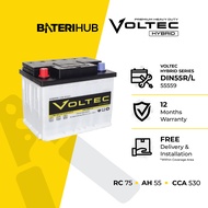 [ FREE INSTALLATION ] DIN55R | DIN55L | Voltec Hybrid WET | Car Battery Bateri Kereta | Proton Perso