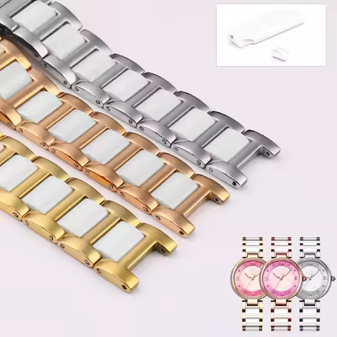 Notched fine steel ceramic watchband for Guc GC Frey guess Dior MK men's women's black white strap w