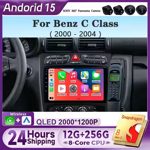 For Mercedes Benz C Class S203 CL203 W203 2000 - 2004 Android 15 Carplay Auto Car Radio Multimedia V