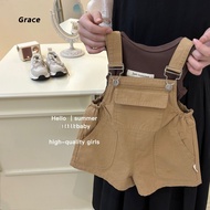 [Grace] (Ready Stock) Children's Suit 2025 Korean Version Casual Coffee Color Overalls+Vest Top Two-