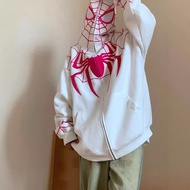 เสื้อสเวตเตอร์คาร์ดิแกนมีซิปพิมพ์ลายสไปเดอร์แมนสไตล์อเมริกันสำหรับผู้ชายและผู้หญิงเสื้อโค้ทมีฮู้ดเพิ