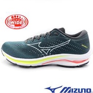 Mizuno J1GC-210401 藍綠 超寬楦全新波浪片設計慢跑鞋/RIDER 25/有13號/ 114M
