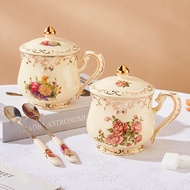 Wholesale European Retro Ceramic Cups Mugs Large Capacity Office Lid Cups Afternoon Tea Cups Water C