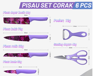 Pisau Set 6 Pcs Corak Bunga Bahan Stainless Steel Tajam / Flower Kitchen Knife Set 6 Pcs Premium