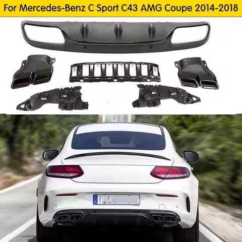 For C63 AMG Diffuser with exhaust tips for Mercedes Benz W205 C205 Coupe 2-Door C200 C300 C43 AMG to