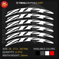 ZIPP (12 pcs) Wheel Rim Sticker Decals Vinyl for Mountain Bikes, Road Bikes and Fixie