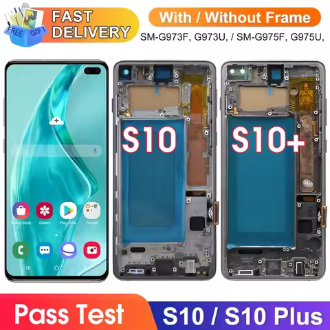 Screen with Frame for Samsung Galaxy S10 Plus S10+ G975 G975F Lcd Display Digital Touch Screen for S