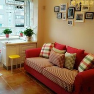 北歐紅色布藝沙發簡約美式地中海小戶型客廳復古雙人三人沙發