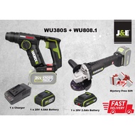 J&E Worx WU380S 20V Cordless Brushless Rotary Hammer Drill + WU808 Cordless Brushless Angle Grinder