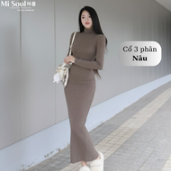 Váy Len Ôm Dáng Dài Xẻ Phía Sau/ Không Xẻ Cổ 3 Phân/ Cổ Tròn Chất Len Lông Thỏ Misoul Váy Maxi Mùa Đ