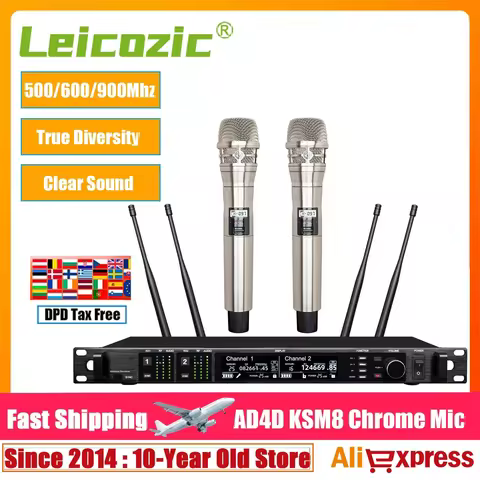 Leicozic Professional Wireless Microphone Chrome KSM8 AD4D Fit Beta58 Beta87a Dual Microfone Lapel H