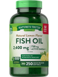 Burpless Fish Oil 2400mg | 250 Softgels | 720 mg Omega 3 | Natural Lemon Flavor Pills | Non-GMO & Gl