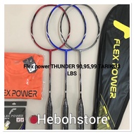 New Thunder 90,95,99 Badminton Racket Complete with String Bag, Grip, 33 Lbs Original Pull-Out T-Shi