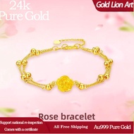 【Golden Lion Art】Au999/24k Pure Gold Bracelet Gold Rose Transport Bead Bracelet 3D Hard Gold Bracele