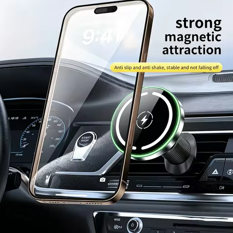 LED Magnetic Wireless Car Charger, MagSafe Fast Charging Phone Holder Mount for iPhone 12 13 14 15 1
