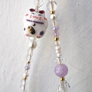 人緣貴人運 招財貓 紫水晶 電話繩 手機掛飾 附連接墊片