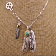 ชุดสร้อยคอแบบโซ่ Goros สะพานสูงทำมือเงอะงะสร้อยคอขนนกเทอร์ควอยซ์จี้เงินแท้925สำหรับผู้ชายและผู้หญิง