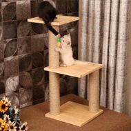 Solid Wood Sisal Rope Cat Tree Scratching Scratcher Scratch Poles Board Tree Toys Mat Condo House Kucing Cakar