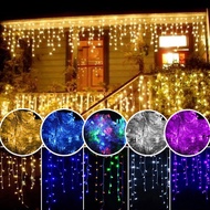 Ready Stock Solar Led Icicle Curtain String Light Lampu Hiasan kelip Solar LED Light Icicle Waterfal