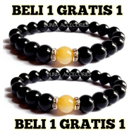 BELI 1 GRATIS 1 GELANG MANI GAJAH PADUAN BLACK JADE GELANG PRIA DAN WANITA GELANG BATU ORIGINAL