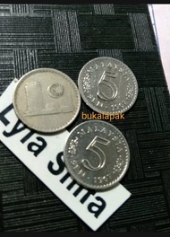 koin malaysia 5 sen 1967 gedung parlemen Agong kuno lama  monarki federal cetakan pertama